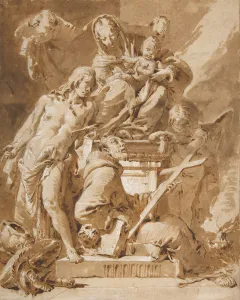 Crosses Prints: The Virgin and Child Enthroned with Saint Sebastian and a Franciscan Saint, 1696-1770