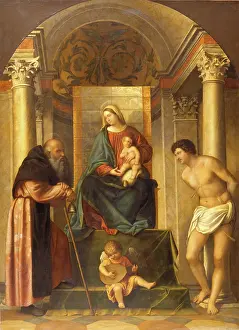Devotion Prints: Virgin and Child Enthroned with Saints Anthony Abbot and Sebastian