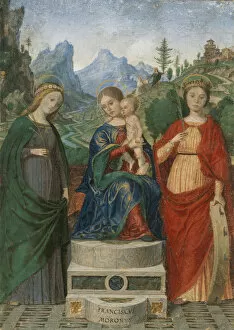 St Catherine Of Alexandria Gallery: Virgin and Child Enthroned between Saints Cecilia and Catherine of Alexandria, ca