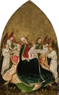 Devotional Prints: Virgin with Child Enthroned, Surrounded by Angels