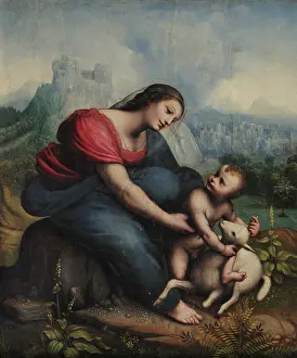 Lamb Prints: The Virgin and Child with a Lamb, c1515. Creator: Cesare da Sesto (1477-1523)