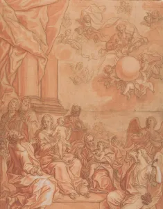 Pen And Brown Ink Prints: The Virgin and Child with Saints and Angels, and God the Father in the Sky