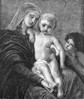 The Virgin and Child and St. John, by Professor C. Verlat, in the International Exhibition, 1871. Creator: R. Taylor