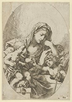 Leaning On Elbow Collection: The Virgin with the Christ Child and the young Saint John the Baptist holding a bir... ca. 1630-80