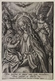 Hieronymus Wierix Gallery: Virgin Crowned by Two Angels. Creator: Hieronymus Wierix (Flemish, 1553-1619)