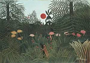 Feline Prints: Virgin forest with sunset, 1909. Creator: Henri Rousseau