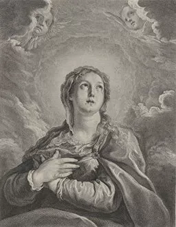 Images Dated 17th August 2021: The Virgin, hands folded on her chest, looking upwards, 1729-40