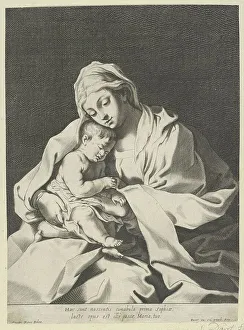 Guidop Reni Prints: The Virgin holding the infant Christ on her lap, after Reni, 1630-78. Creator: Anon