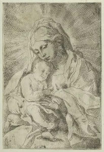 Guidop Reni Prints: The Virgin holding the infant Christ, after Reni, ca. 1600-1640. Creator: Anon