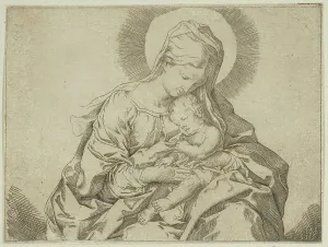 Guidop Reni Prints: The Virgin holding the infant Christ, after Reni, ca. 1600-1640. Creator: Anon