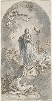 Brown Wash Prints: The Virgin of the Immaculate Conception (recto), 1764. Creator: Martin Johann Schmidt