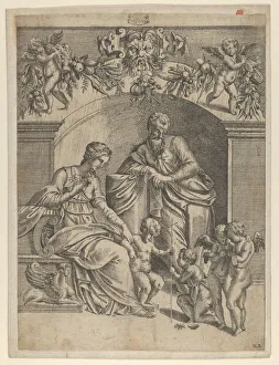 Jean Mignon Prints: The Virgin with Infant Jesus adored by St. John, 1543. Creator: Jean Mignon