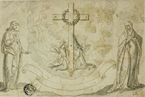 Virgin Mary and St. John the Evangelist Beholding a Vision of the Cross Held by Two Angels, n.d. Creator: Christoph Schwarz