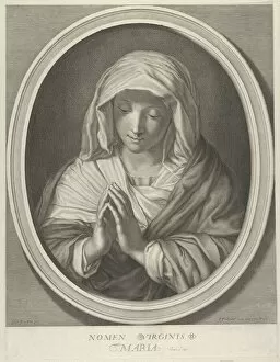 Guidop Reni Gallery: The Virgin in prayer looking down, in an oval frame, after Reni, 1640-93