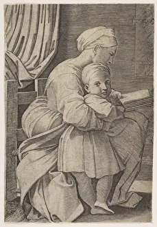 The Virgin in profile facing right reading to the infant Christ, ca. 1515-27 The Virgin in profile facing right reading to the infant Christ, ca. 1515-27
