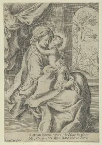 Guidop Reni Prints: The Virgin seated with the Christ Child on her lap embracing her