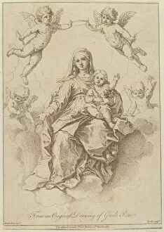 Guidop Reni Gallery: The Virgin seated in the clouds with the infant Christ, surrounded by putti... 1764