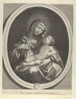 Grido Reni Gallery: The Virgin seated with the infant Christ sleeping in her lap, in an oval frame, aft