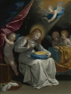 Embroideress Prints: The Virgin Sewing, Accompanied By Four Angels (La Couseuse)