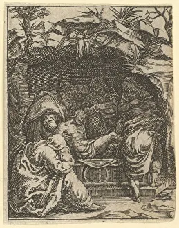 Ghisi Giorgio Prints: The Virgin of Sorrows: The Entombment; one of nine surrounding compartments from the Vi
