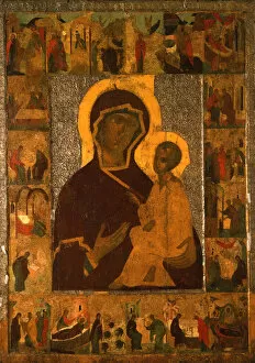 Novgorod School Gallery: The Virgin of Tikhvin with Border Scenes, c1500