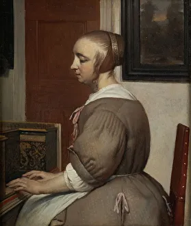 Gabriel Mitzu Prints: Virginal Woman, 1662. Creator: Gabriel Metsu