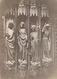 Charles Marville Gallery: The Virtues Crushing the Vices, Strasbourg Cathedral, 1853. Creator: Charles Marville