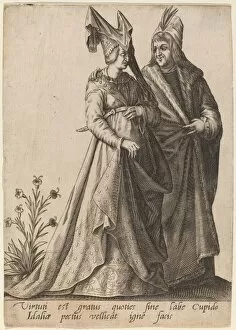 Masquerade Gallery: Virtui est gratus quoties... 1597. Creator: Robert Boissard