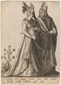 Masquerade Gallery: Virtui est gratus quoties... 1597. Creator: Robert Boissard