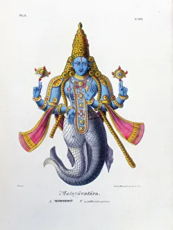 Vishnu, one of the gods of the Hindu trinity (trimurti), c19th century. Artist: A Geringer Vishnu, one of the gods of the Hindu trinity (trimurti), c19th century. Artist: A Geringer