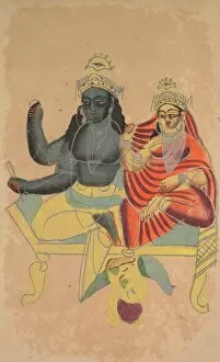Kalighat Painting Gallery: Vishnu and Lakshmi, 1800s. Creator: Unknown