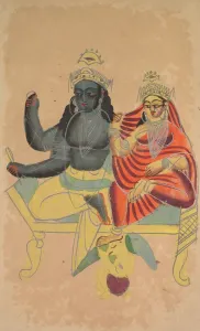 Kalighat Painting Gallery: Vishnu and Lakshmi, 1800s. Creator: Unknown