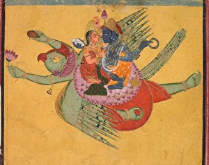 Rajasthan Prints: Vishnu and Lakshmi on Garuda, c. 1750. Creator: Unknown