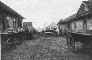 Russians Prints: Visions de guerre sur le front russe; chars transportant des grands blesses