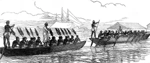 Rowing Boats Prints: Visit of an African chief and suite to a ship of war, 1873. Creator: Unknown