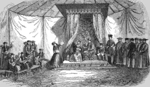 Culture Clash Prints: Visit of an English Family to a Tartar Chief in the Crimea, 1854. Creator: Unknown