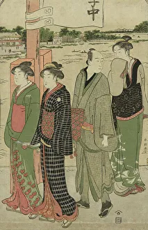 Oban Triptych Prints: Visit to the Masaki Inari Shrine, 1786. Creator: Katsukawa Shuncho