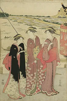 Oban Triptych Prints: Visit to the Masaki Inari Shrine, 1786. Creator: Katsukawa Shuncho