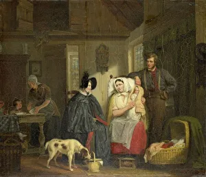 Newborn Prints: Visit to a New Mother, 1835. Creator: Moritz Calisch
