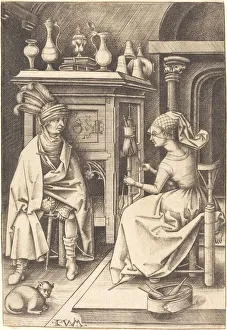 Cottage Industry Prints: The Visit to the Spinner, c. 1495 / 1503. Creator: Israhel van Meckenem