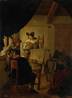 Visiting Prints: Visit to a Studio, 1659. Creator: Job Adriaensz Berckheyde