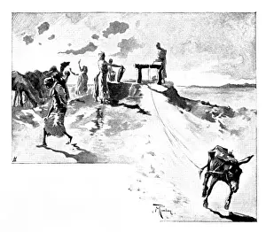 Morocco North Africa Prints: A Visit to Tafilet: a well at sunset, 1895. Creator: George Meisenbach