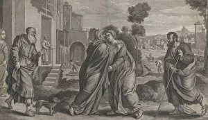 David Teniers Ii Gallery: Visitation; Saint Elizabeth embracing the Virgin at center as Saint Joseph walks to