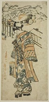 Visiting (Kayoi) - a parody of Shosho visiting Komachi, c. 1740s. Creator: Mangetsudo