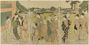 Toshinen Collection: Visiting a temple dedicated to Fudo, c. 1780 / 1801. Creator: Katsukawa Shuncho