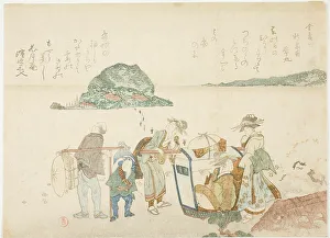 Visitors to Enoshima, from the album Mountains of the Four Quarters... Japan, early 19th century. Creator: Kubo Shunman. Visitors to Enoshima, from the album Mountains of the Four Quarters... Japan, early 19th century