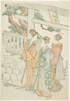 Visitors to the Hachiman shrine, Japan, c. 1803 / 04. Creator: Hokusai