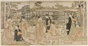 Visitors to the Shika Tea House, early 1790s. Creator: Utagawa Toyokuni (Japanese, 1769-1825)