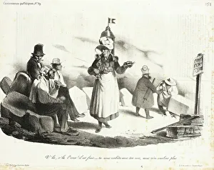 Mason Prints: V'la, v'la l'coco! il est frais... 1833. Creator: Honore Daumier