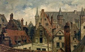 Gable Prints: The Vleeshuis, Old Roofs and Crow-Stepped Gables, c1870s. Creator: Hendrik Frans Schaefels